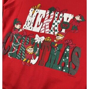 Vintage Merry Christmas Pullover Crew Neck Sweatshirt Elves Holiday Ugly Sweater